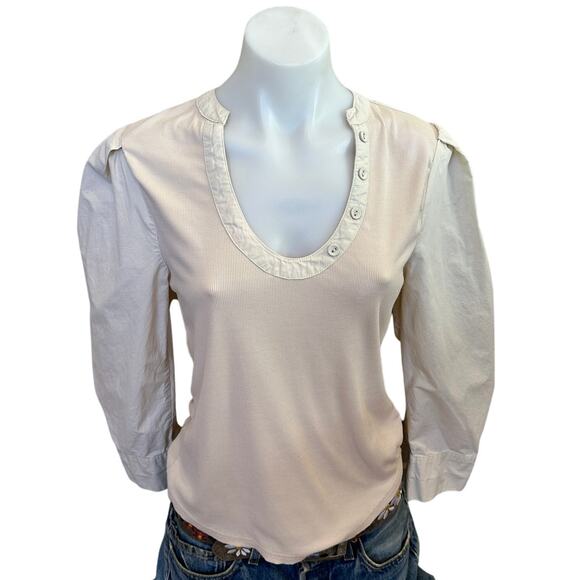 Area Stars Cream Cottage Top MEDIUM Ribbed CottonWestern Designer Weekend $125 - Picture 6 of 10